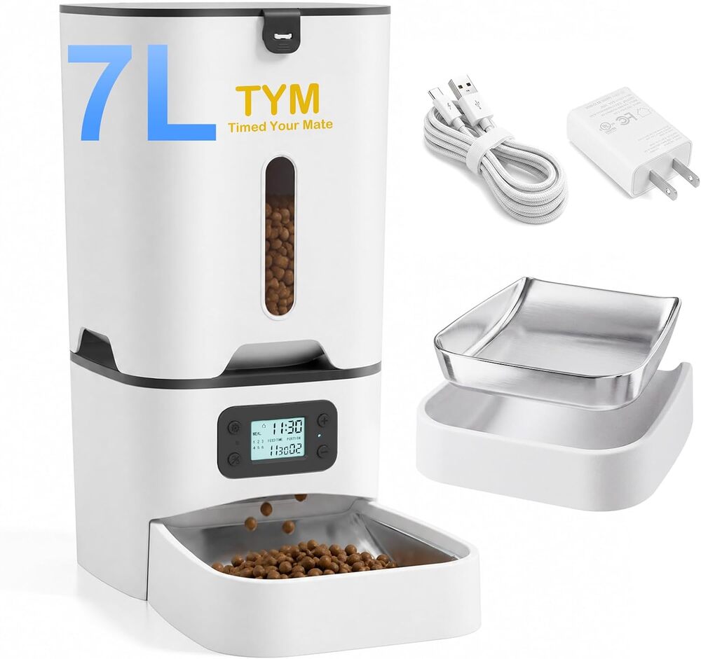 TYM 7L Automatic Cat Feeder Timer White Single Bowl New in Box